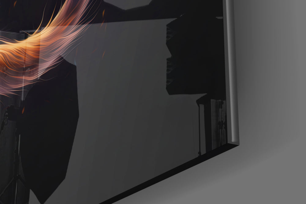 Moon Cat artwork anchoring a wall with bold dramatic palette