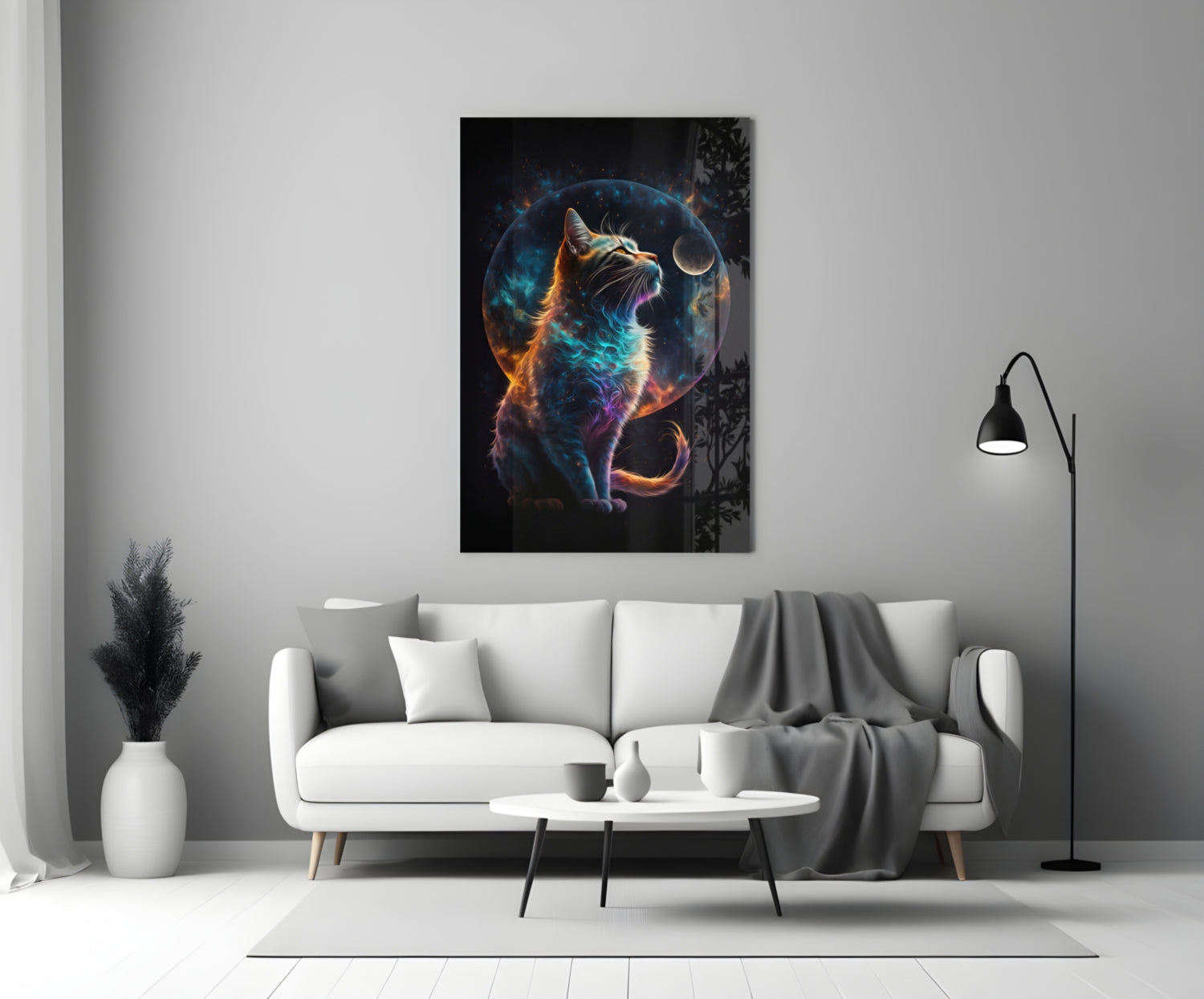 Moon Cat Glass Wall Art  || Designer Collection | Insigne Art Design.
