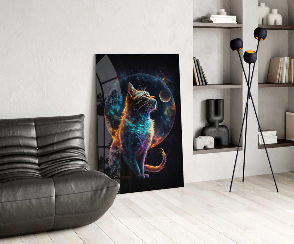 Moon Cat panel adding editorial grace to a man cave