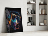 Moon Cat glass print enhancing an office with cinematic mood
