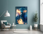 Epic Tiger glass wall art styled above a desk in an office