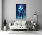 Vitruvius Man close-up showing cosmic figure profile against deep blue void