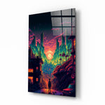 Walk to the New Life glass wall art displayed above a desk in a kids room with magenta and teal LED accents