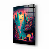 Dream of a New Life glass wall art displayed above a desk in a kids room with magenta and teal LED accents
