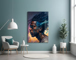 Roy Woods glass wall art styled above a desk in a music room
