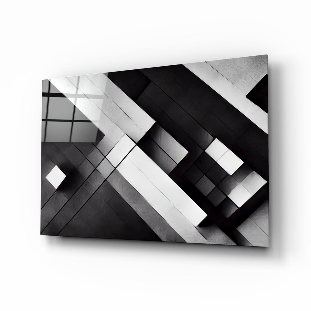 Cubic glass wall art displayed above a walnut sideboard in a contemporary dining room