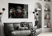 3 Wise Monkeys Neon Lines glass wall art styled above a console in a teen lounge