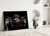 3 Wise Monkeys Neon Lines close-up showing three gangster apes with neon outlines