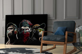 3 Wise Monkeys Neon Lines glass print enhancing an office with cinematic mood