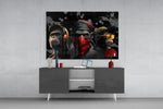 3 Wise Monkeys panel catching window light to reveal its kinetic charge