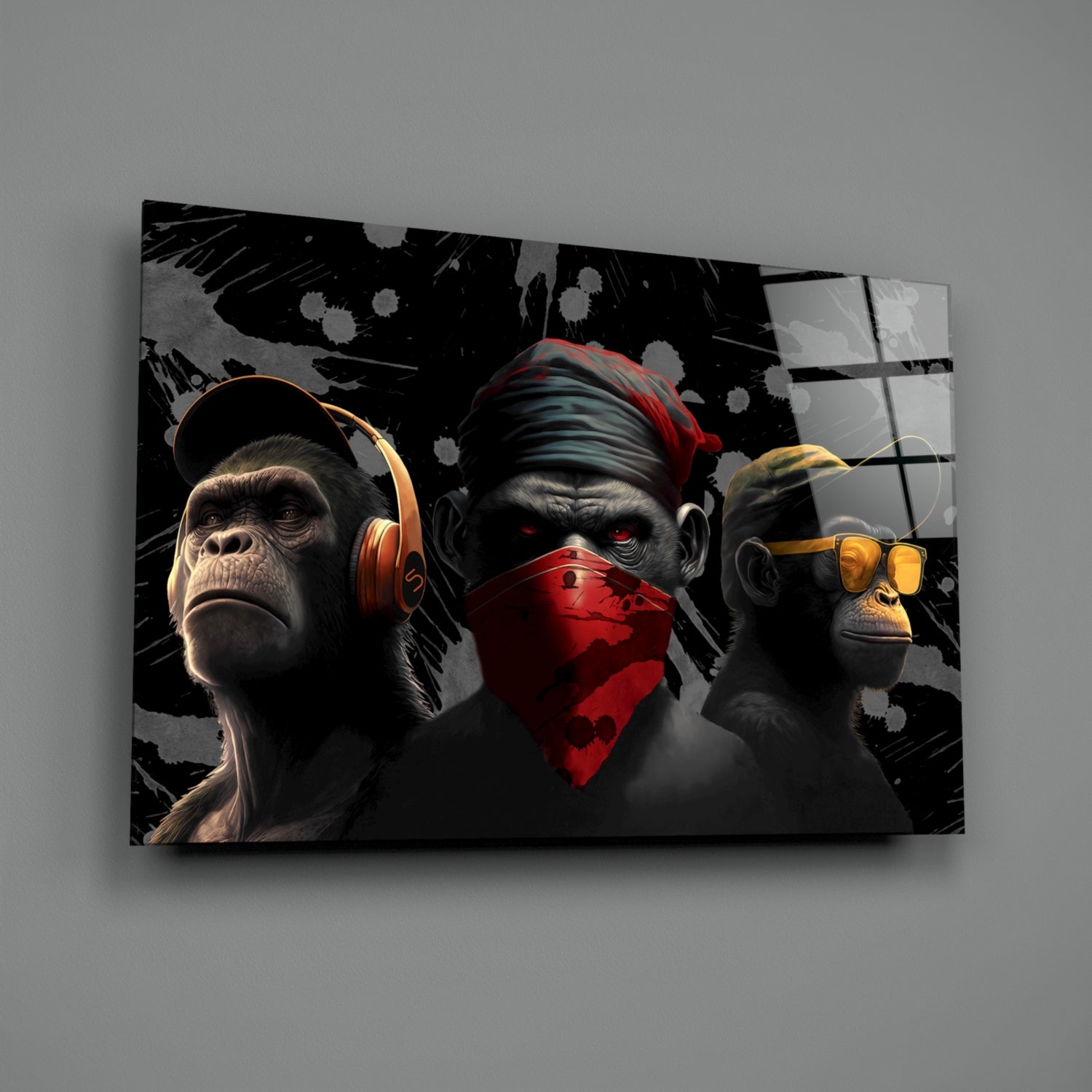 3 Wise Monkeys Glass Wall Art  || Designer Collection | Insigne Art Design.