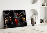 3 Wise Monkeys close-up showing three gangster apes amid grunge ink-spatter