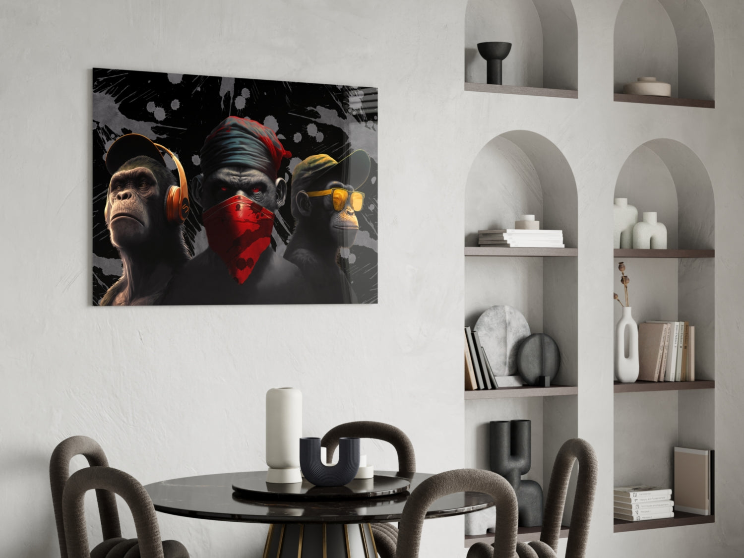 3 Wise Monkeys Glass Wall Art  || Designer Collection | Insigne Art Design.