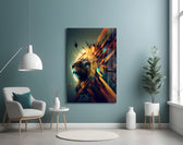 Lion King glass wall art styled above a desk in an office