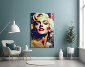Marilyn Glamour glass wall art styled above a console in a hallway