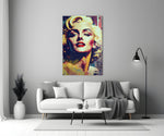 Marilyn Glamour close-up showing blond curls and scarlet lips with dripping color