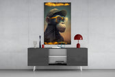 Wise Monkey panel catching desk light to reveal its dignified humor