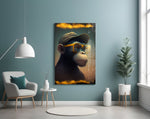 Wise Monkey glass wall art styled above a console in a hallway