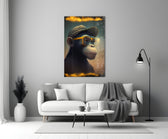 Wise Monkey close-up showing chimp in cap and yellow square glasses