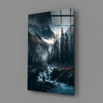 Cinematic-landscape panel bringing solitary gravity to a contemporary bedroom