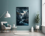 Dreamtopia glass wall art styled above a console in a hallway
