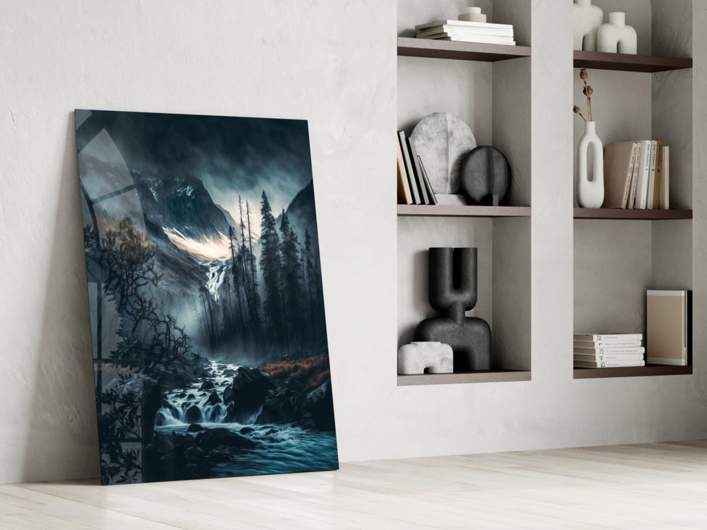 Dreamtopia glass print enhancing a library with cinematic mood