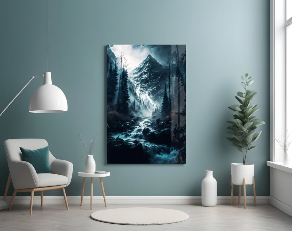 Dreamtopia glass wall art styled above a console in a hallway