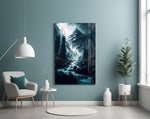 Dreamtopia glass wall art styled above a console in a hallway