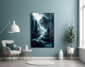 Dreamtopia glass wall art styled above a console in a hallway