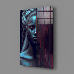Cyber-portrait panel bringing uncanny tension to a contemporary office