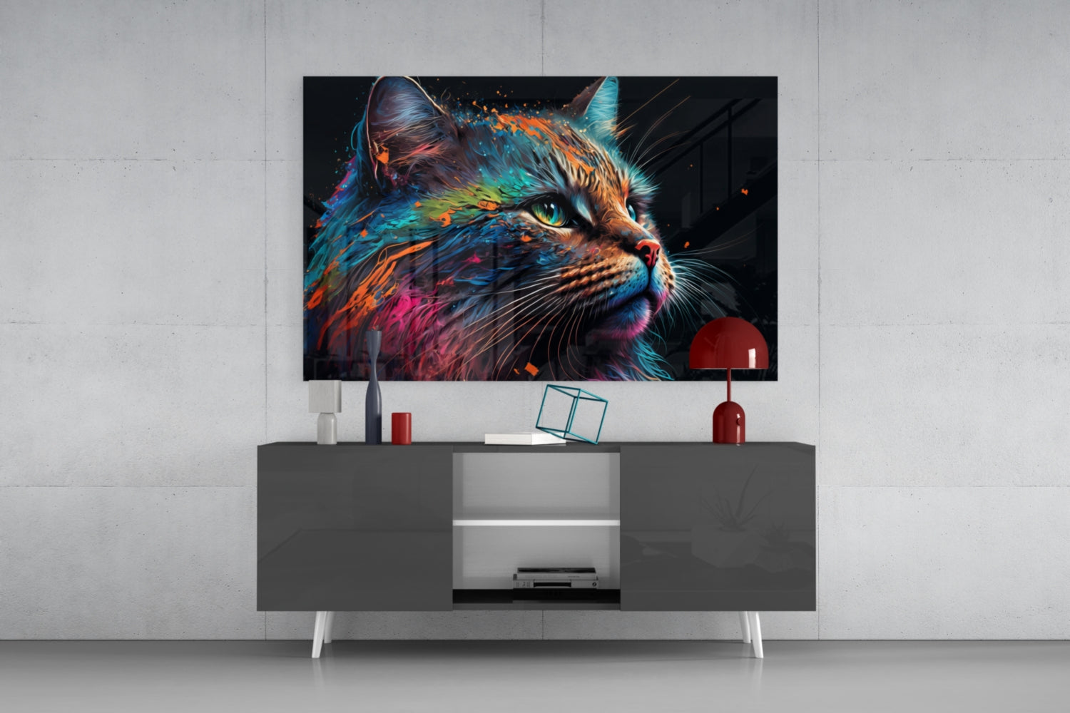 Colorful Cat Glass Wall Art  || Designers Collection | Insigne Art Design.