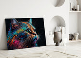 Colorful Cat close-up showing soulful feline gaze in teal-and-coral splash