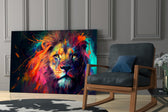 Nobility of the Lion glass print enhancing a man cave with cinematic mood