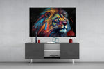 Nobility of the Lion panel catching lamp light to reveal its kinetic majesty