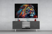 Nobility of the Lion panel catching lamp light to reveal its kinetic majesty