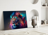 Nobility of the Lion close-up showing cobalt-and-magenta plume and steady gaze