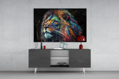 Nobility of the Lion panel catching lamp light to reveal its quiet majesty