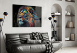 Nobility of the Lion glass wall art styled above a console in a hallway