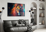 Nobility of the Lion glass wall art styled above a console in a hallway