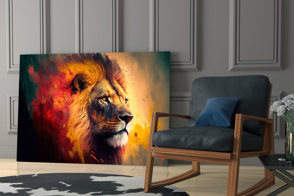 Nobility of the Lion glass print enhancing an office with cinematic mood