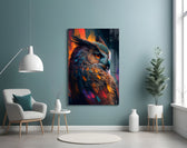 Owl's Eye glass wall art styled above a console in a hallway