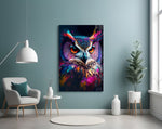 Owl's Eye glass wall art styled above a console in a hallway