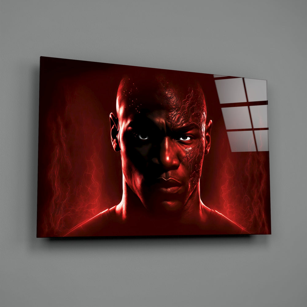 Heroic-portrait panel bringing kinetic charge to a contemporary home gym