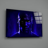 Heroic-portrait panel bringing electric stillness to a contemporary home gym