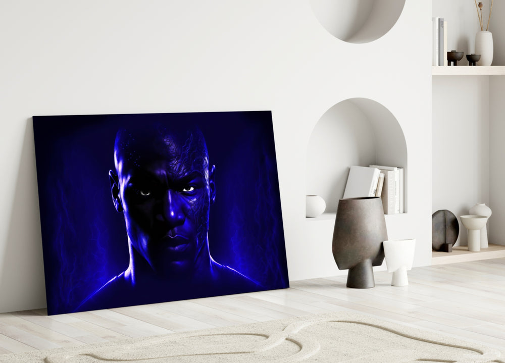 Iconic Michael Jordan close-up showing cobalt glow and electric blue currents