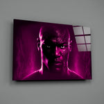Heroic-portrait panel bringing electric pulse to a contemporary home gym