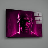 Heroic-portrait panel bringing electric pulse to a contemporary home gym