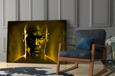 Iconic Michael Jordan glass print enhancing a sports bar nook with cinematic mood