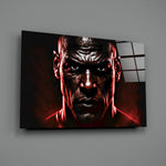 Heroic-portrait panel bringing kinetic gravity to a contemporary home gym
