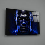 Heroic-portrait panel bringing electric gravity to a contemporary home gym
